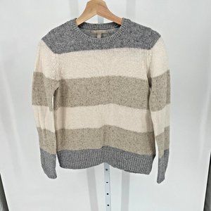 Banana Republic Womens Thick Chunky Neutral Stripe Sweater Oatmeal Wool Blend XS